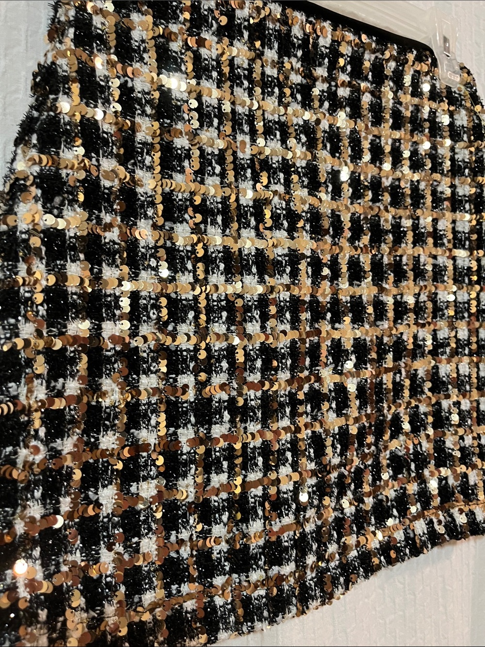 TWEEN DIVA MINI SKIRT/Gold Sequins Over Black White Plaid/ Girls 12/Women SM XSM - Picture 7 of 9